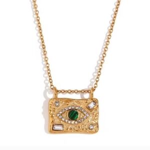Evil Eye Malachite Talisman Necklace Gold Plated | NWOT